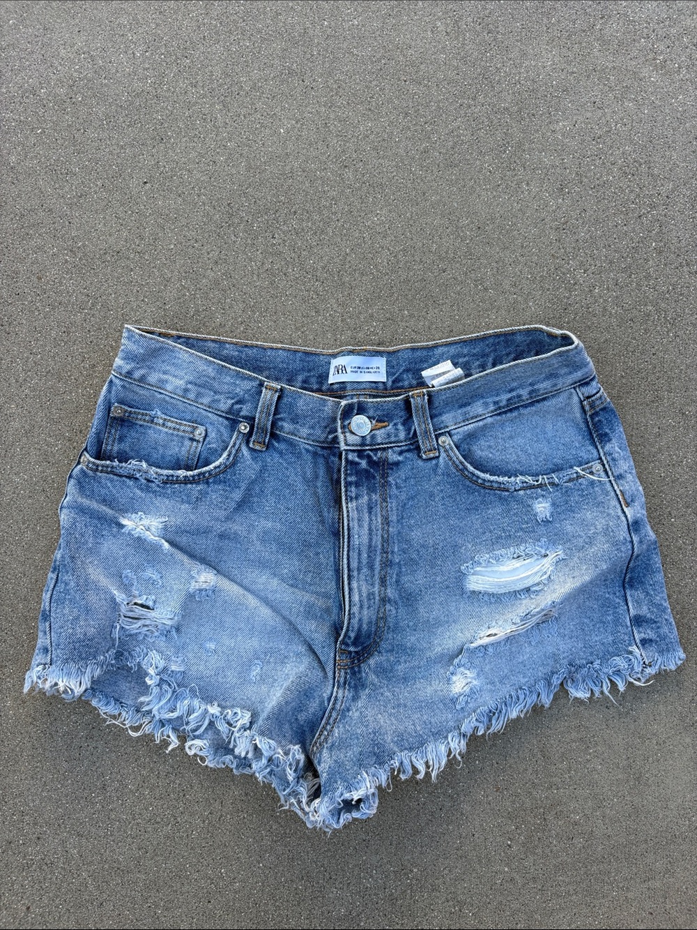 Washed Blue Distressed Denim High-Rise Women's Shorts ZARA